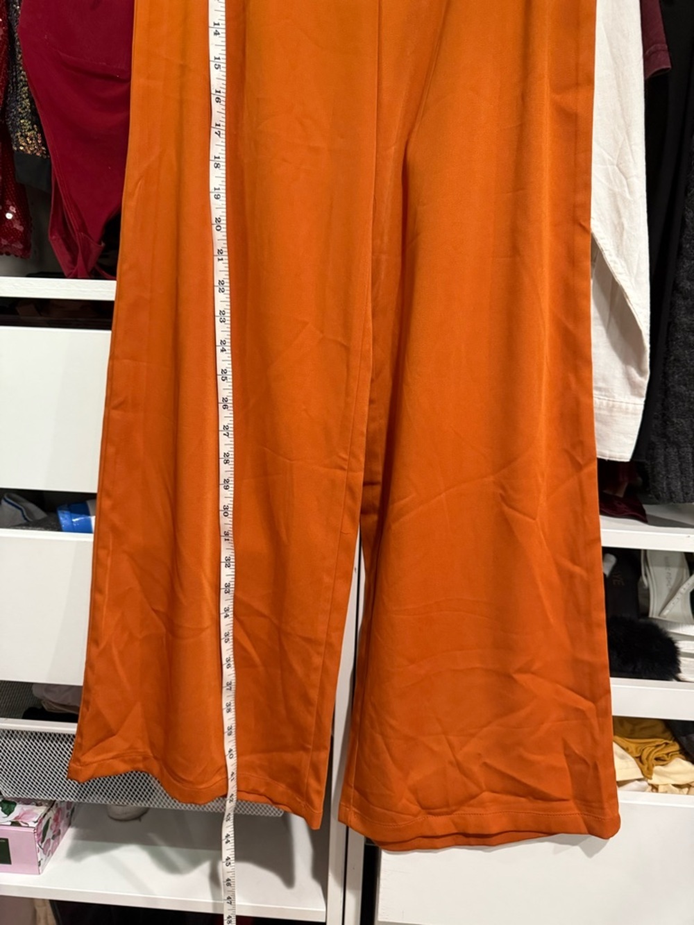 Wide-Leg Satin Pants in Vibrant Orange - Picture 3 of 5